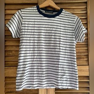 Brandy Melville Navy and White Striped Short Sleeve Tee